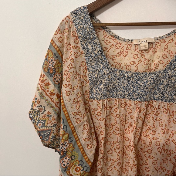 Bohemian Peasant Top Flowy colorful blouse in earth-tones. size 1 Boho - Picture 3 of 9